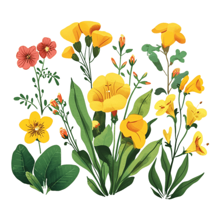 创意免抠元素春天黄色春季花朵红色喇叭花