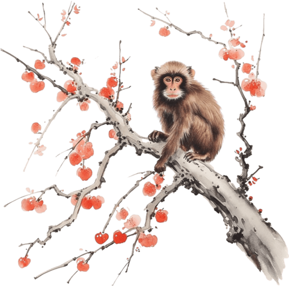 创意中国风水墨真实国画猴子元素