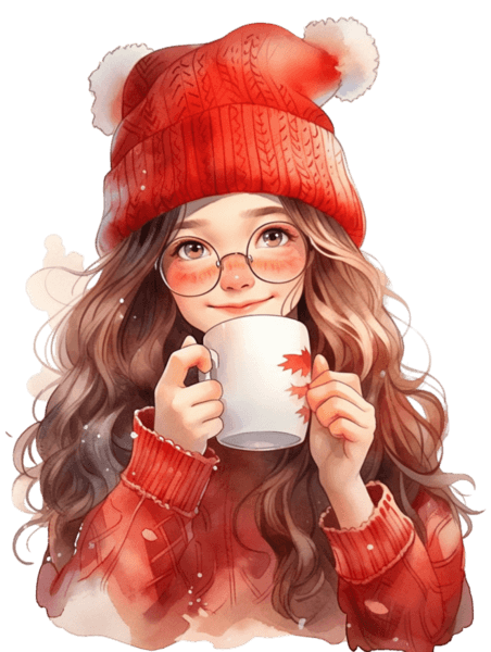 创意冬天温暖头像圣诞新年咖啡手绘元素可爱女孩