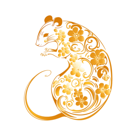 金色纹理动物创意十二生肖老鼠金箔剪纸元素手绘