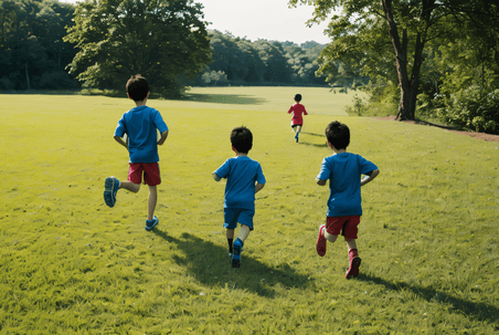 创意草地上奔跑的孩子儿童春游奔跑运动摄影照片4