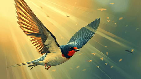 创意飞在桃花间的燕子插画花鸟动物
