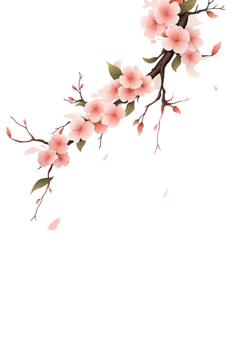 创意手绘春天盛开的樱花枝植物元素桃花树枝