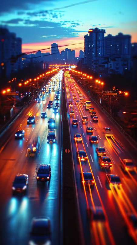 创意灯光汽车夜间快速运动车流量城市公路