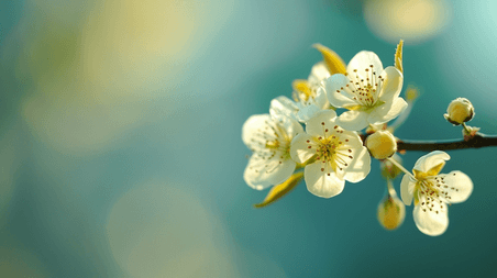 创意春天阳光下树枝枝头开花的腊梅桃花背景图7