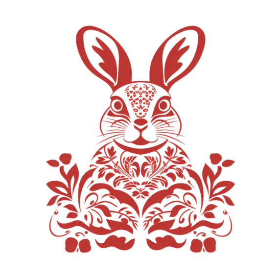 创意红色剪纸风传统十二生肖兔子窗花动物