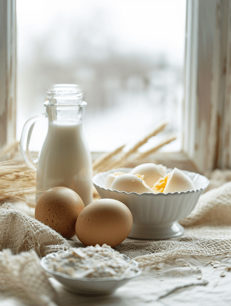 创意营养健康早餐鸡蛋牛奶生鲜食物美食