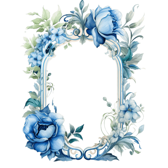 创意水彩植物头像框边框春天造型蓝色画框元素免抠图案