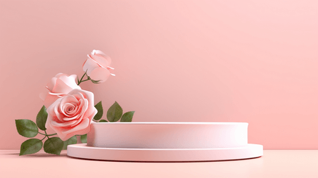 创意粉色春季美妆电商促销展台情人节花朵植物背景