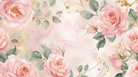 创意粉色春天玫瑰花浪漫盛开的花朵插画4家纺面料花纹底纹背景