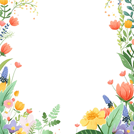 创意春天手绘花草植物卡通边框免抠元素