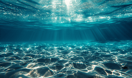 创意阳光穿过海水水面大海海底世界