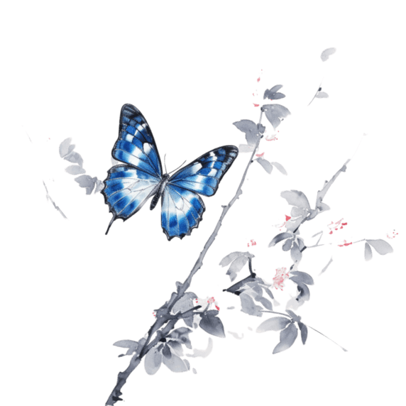 水墨风中国风昆虫创意数字艺术美丽蝴蝶元素免抠图案