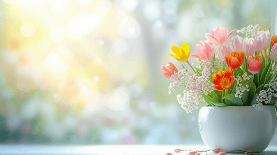 创意简约唯美白色花瓶里文艺春季花朵植物背景18
