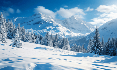 创意辽阔壮丽的雪山美景风景滑雪场地3