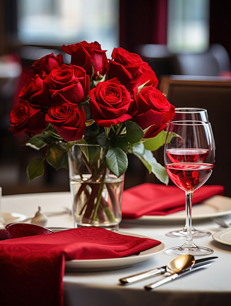 创意情人节餐厅布置玫瑰花浪漫