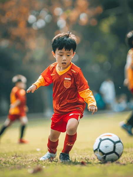 创意青年足球队玩足球游戏的年轻男孩亚洲人像儿童
