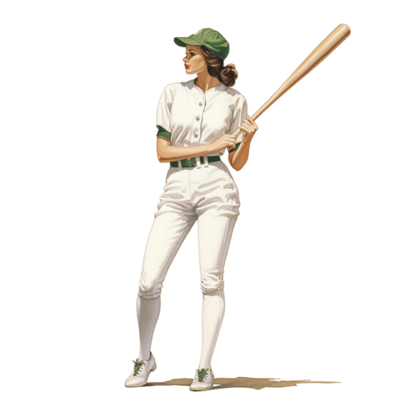 创意运动女士棒球人物元素立体免抠图案
