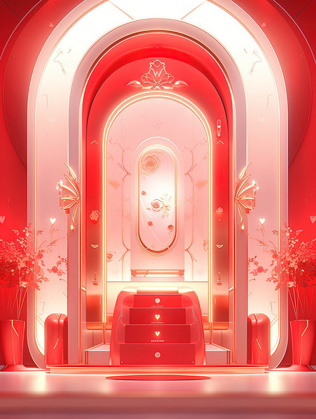 创意红色框架喜庆新年春节优雅高级感电商背景