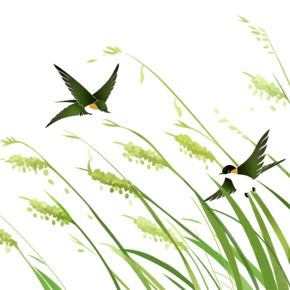 创意春天燕子麦穗手绘草长莺飞元素卡通
