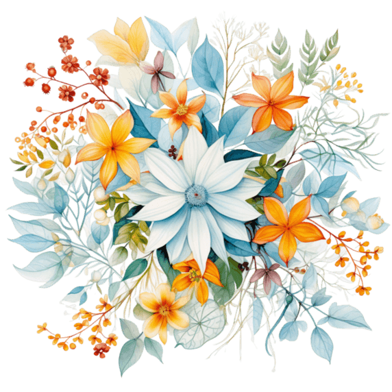 创意艺术彩色春天春季花朵花束植物花团元素免抠图案