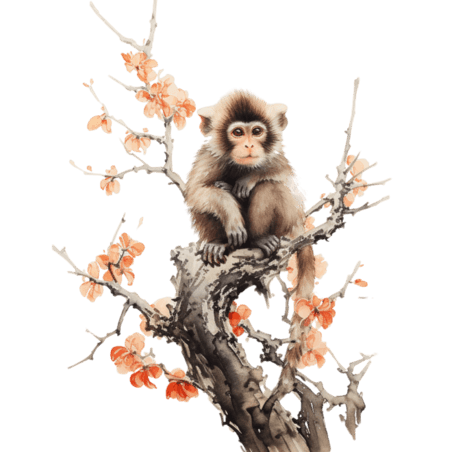 创意写实国画中国风水墨猴子元素免抠图案