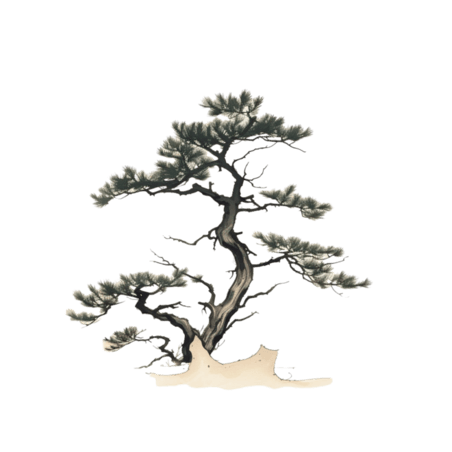 创意纹理松树植物中国风水墨树木元素免抠图案