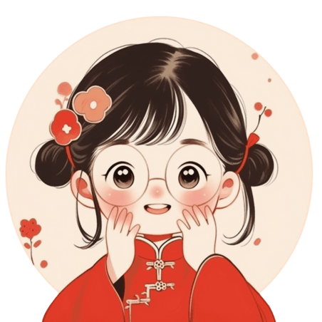 创意古风新年可爱女孩春节中国风头像卡通手绘元素