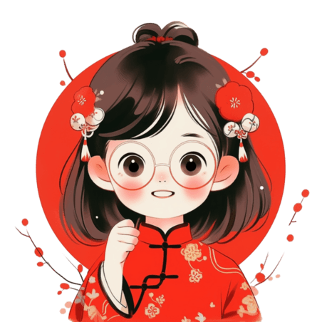创意新年春节中国风头像古风可爱女孩手绘卡通元素