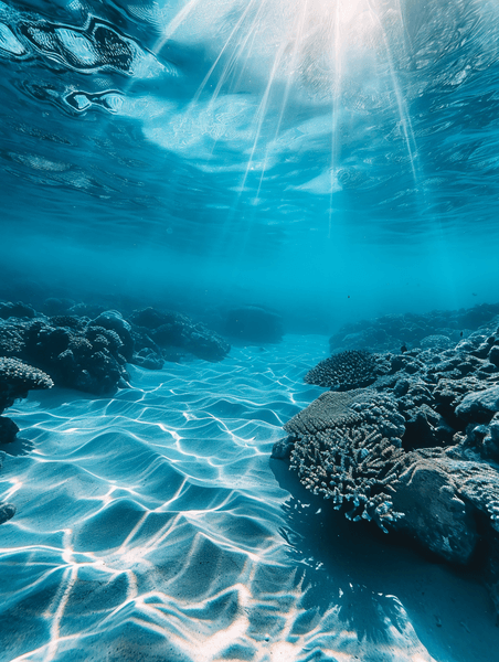 创意水下拍摄的沙质海底大海海洋