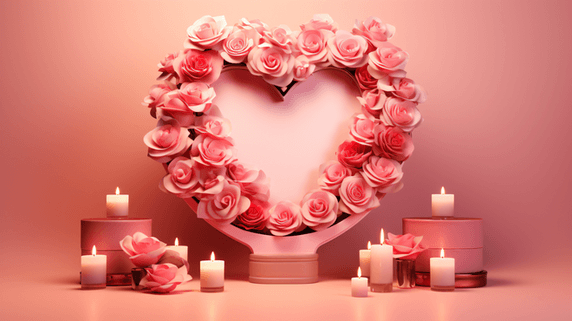 创浪漫唯美粉玫瑰花爱心意情人节礼品电商展示场景52