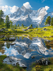 创意阿尔卑斯山风景高山雪山湖泊优美旅游