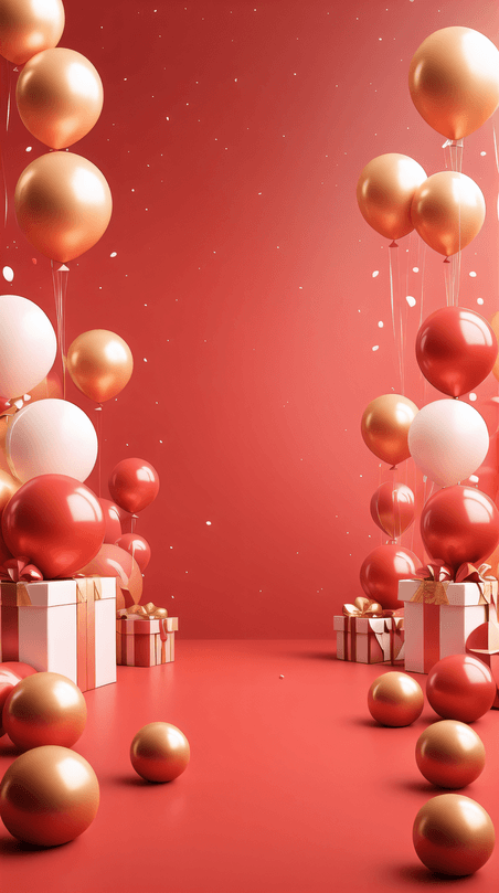 创意红色背景气球红色礼物新年年货节春节电商背景