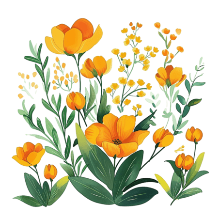 创意插画春天春季花朵黄色花草植物手绘元素