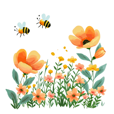 创意菊花植物蜜蜂卡通春天卡通手绘元素