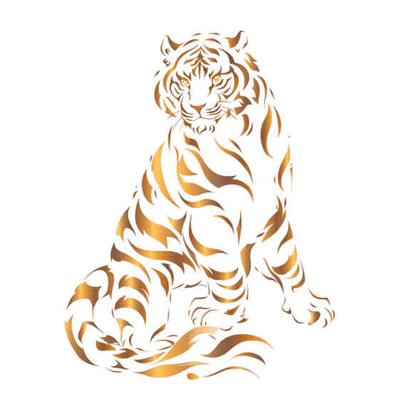 创意十二生肖老虎剪纸金箔元素手绘金色纹理动物