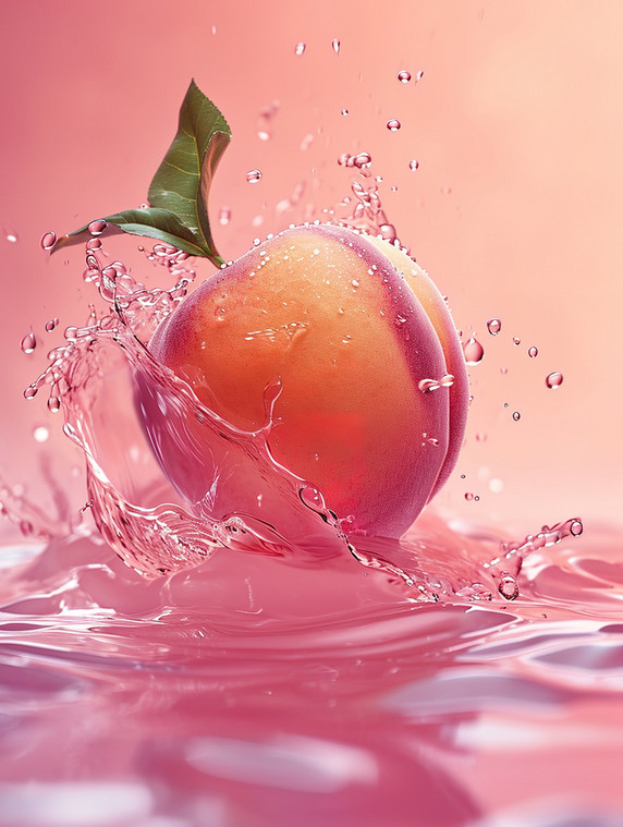 创意生鲜水果桃子水花飞溅摄影