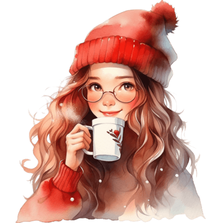 温暖头像圣诞新年冬天可爱女孩咖啡手绘元素
