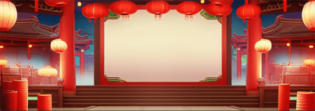 创意红绿配色中式春节中国风游戏场景