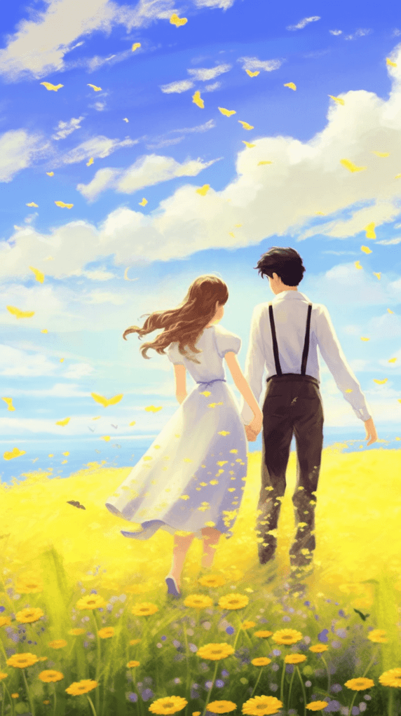 创意浪漫情人节浪漫约会情人情侣背影插画