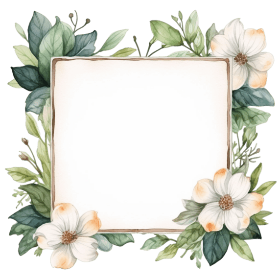 创意春天植物水彩边框简洁花朵图框元素免抠图案