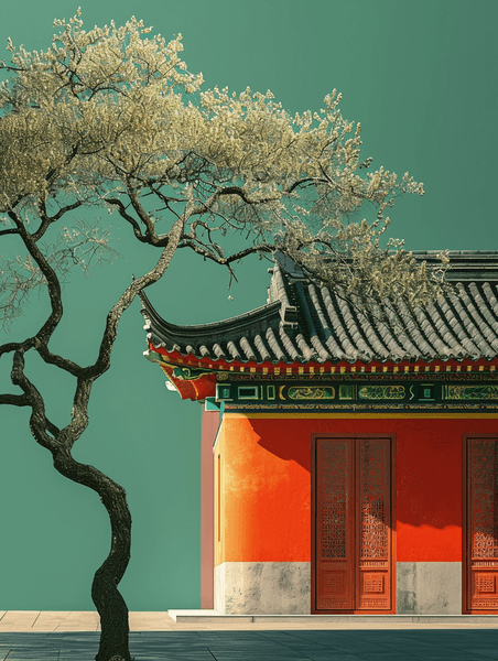 创意中国风古典建筑风景中式意境庭院插画26