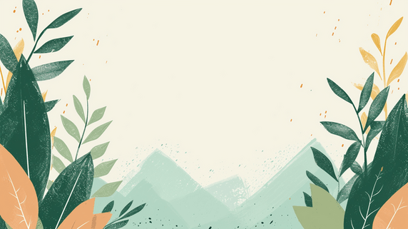 创意手绘绿叶绿色森林公园扁平卡通春天场景的背景图1