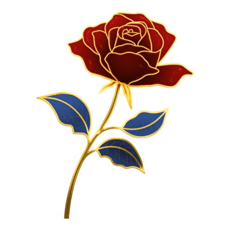 创意鎏金玫瑰花情人节国潮金边植物花卉装饰免抠元素