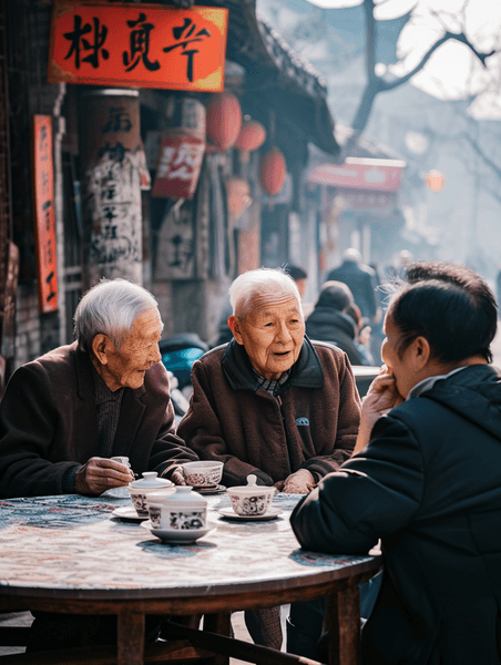 创意老年朋友欢聚喝茶聊天退休生活喝早茶