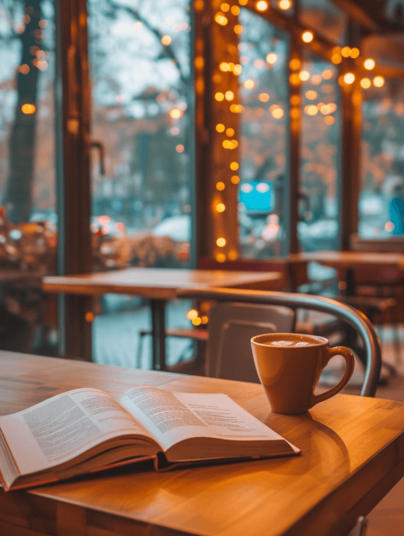 创意阅读书本看书学习特写写咖啡馆自习室