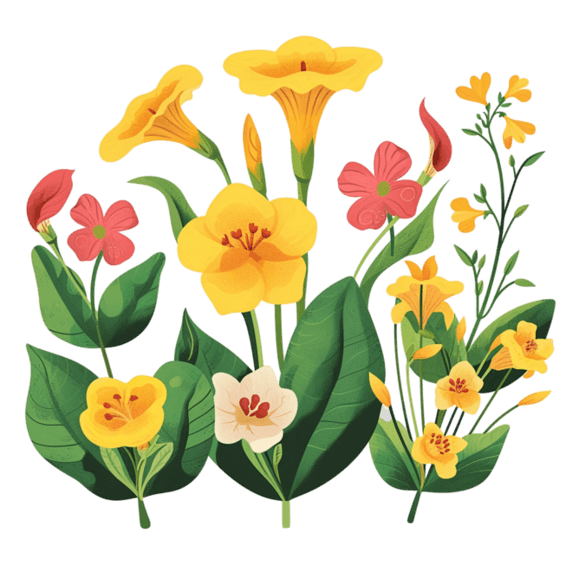 创意春天黄色红色春季花朵免抠喇叭花元素