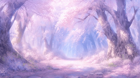 创意森林里紫色藤蔓大树紫色浪漫唯美樱花森林插画11