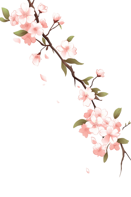 创意春天植物元素盛开的樱花枝手绘桃花树枝