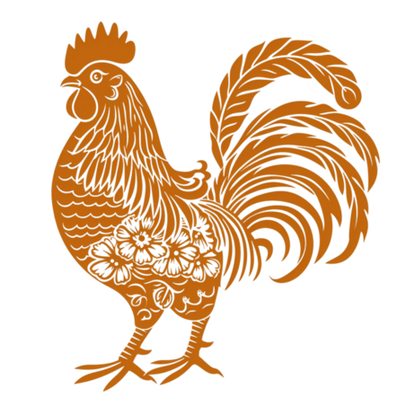 创意金色金箔动物剪纸风传统十二生肖鸡设计